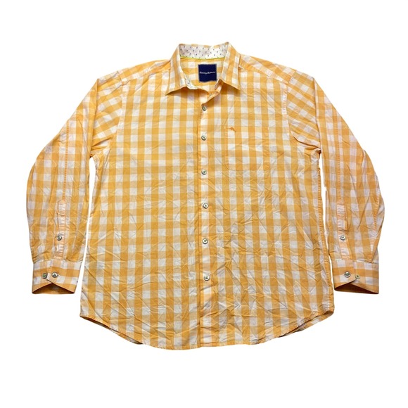 Tommy Bahama Other - Tommy Bahama Mens Sz M Yellow White Gingham Plaid Long Sleeve Button Up Shirt